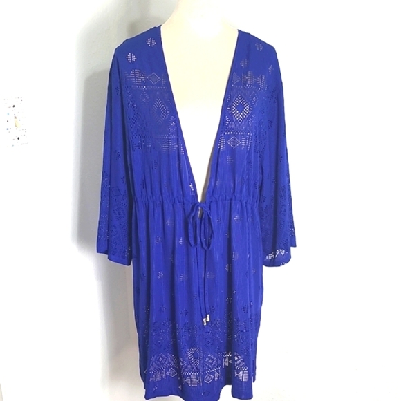 Dotti Royal Blue Cover-Up Dress, Wide Sleeves, Drawstring Waist, Size XL - Picture 1 of 10